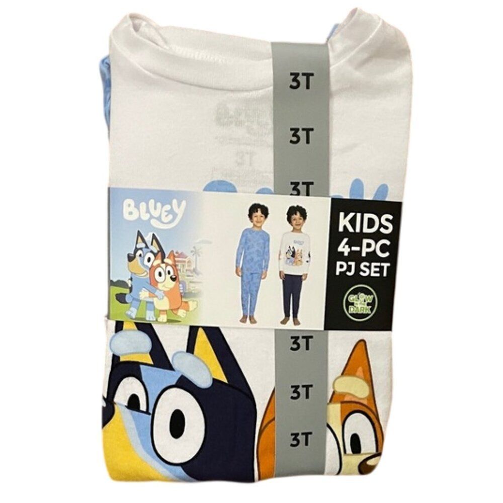 Bluey 4 Pc Pajama Set Unisex Kids Size 3T Glow in the Dark